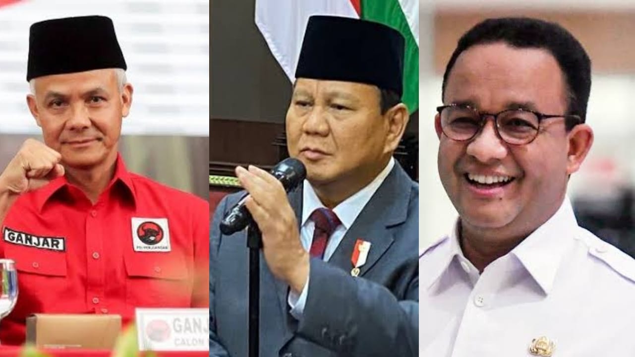 Ganjar Pranowo, Prabowo Subianto dan Anies Baswedan.